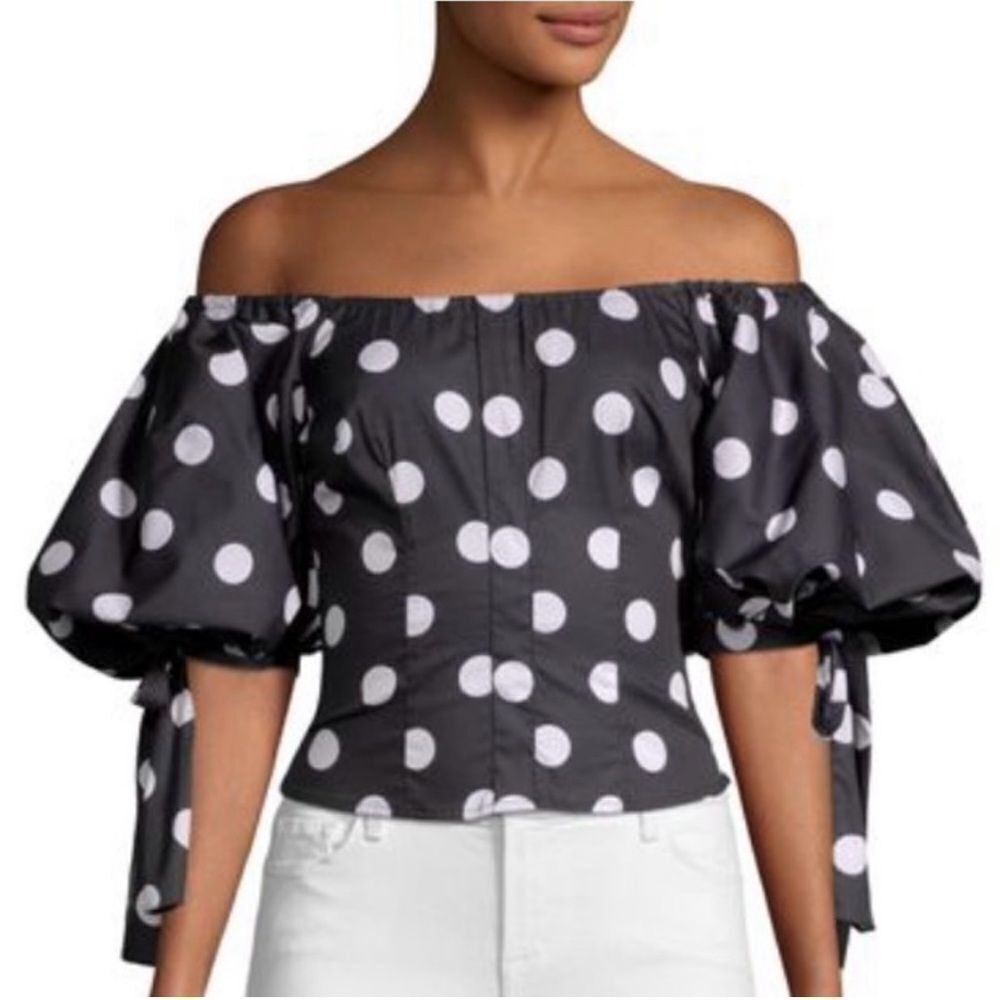 Caroline Constas Off-Shoulder Black and White Polka Dot Top, XS